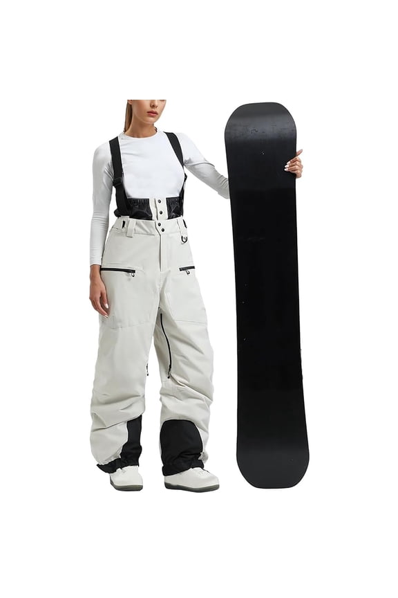 Snow Pants Ski Bibs Men Women Baggy Snowboard Pants Thick Insulated Waterproof Windproof Warm Outdoor Winter Ski Overalls with Pockets Trajes Para La Nieve De Mujer Beige L