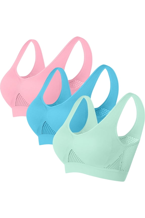 Sports Bras for Women 3 Pack Plus Size High Support Mesh Wireless Bras Workout Breathable Cool Liftup Anti Sagging Breast Bra Brasier Push up Para Mujer