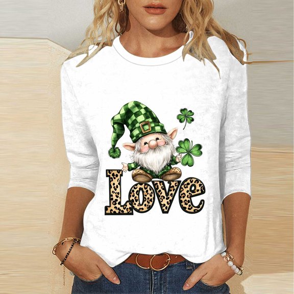 Mceream St Patrick's Day Shirts for Women Plus Size Crewneck 3/4 Sleeve Irish Clover Shirt Saint St Patty's Day 2026 Casual Tunic Tops Summer Shamrock T-Shirts plus size White XXXL