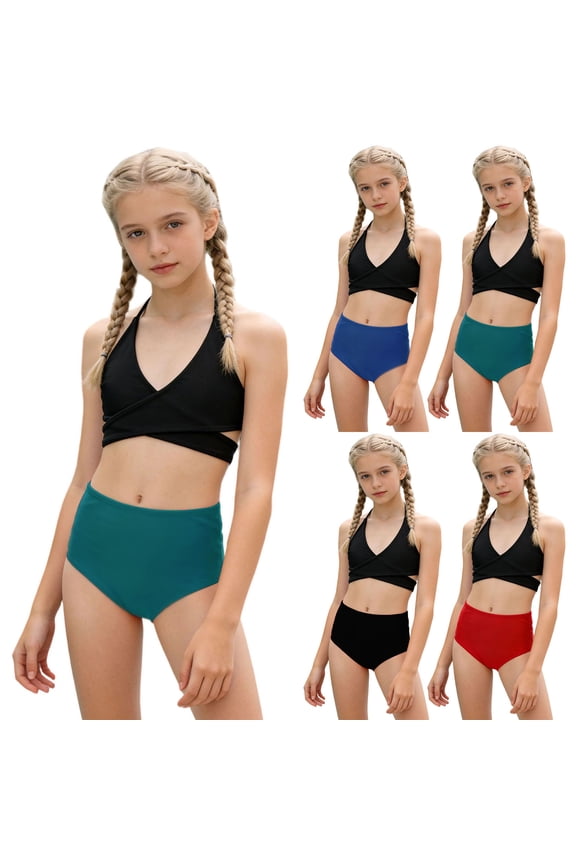 Swim Suits for Teens Girls 2 Piece Bikini Cute Quick Dry Beach Sports Bathing Suit Adjustable Straps Padded Bathing Suits 3-13 Years