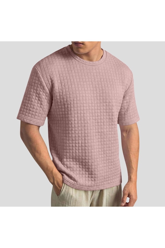 T Shirts for Man Cotton Summer Casual Short Sleeve Textured T-Shirts Solid Color Crewneck Loose Fit Basic Tees Shirts Vacation Beach Tops Plus Size Pink XXL