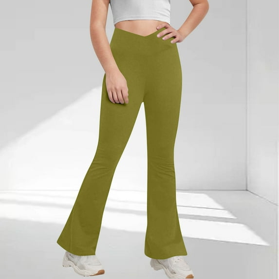 Mceream Teen Girls Yoga Pants with Pockets Bootcut Active Crossover Hem Flare Leggings Bell Bottom High Waisted Dance Yoga Pants Activewear School Uniform Pants 5-15 Years