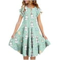 thumbnail image 1 of Maqroz Tween Girls Summer Dresses Easter Dresses Floral Swing Dress Ruffle Cap Sleeve A-Line Tiered Casual Sundress with Pockets Cute Crewneck Print Holiday Smocked Waist Midi Dresses 4-15 Years, 1 of 5