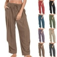 thumbnail image 1 of Mceream Wide Leg Pants Women Plus Size Linen Baggy Harem Pants Drawstring Casual Lounge Pant with Pockets Casual Elastic Waist Summer Boho Beach Pants Loose Fit Coffee M, 1 of 9