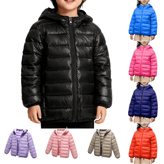 Mceream Winter Coats for Girls Zip up Outerwear Jackets & Coats Solid Color Windbreaker with Hood Long Sleeve Warm Coat Lightweight Jackets with Pockets Plus Size Chamarras Para NiñAs 4-12 Years