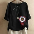 thumbnail image 1 of Mceream Women Funny 4th of July Outfits Shirts Cotton Linen Button Down Crew Neck Short Sleeve Patriotic T Shirt Summer Graphic Loose Tees Tops Trendy Clothing Black XL, 1 of 3
