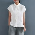 thumbnail image 1 of Mceream Women Linen Shirts and Blouses Summer Short Sleeve Button Down Shirts Collar Blouses Loose Fit Casual Business Work Office Clothes Cute Tees Outfits Blouse White XL, 1 of 5