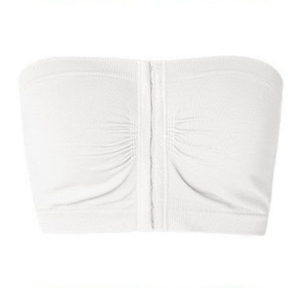 Mceream Women'S Strapless Bra Padded Push up Wireless Anti-Slip Front Closure Bandeau Bras Full Coverage Wedding Bralette Plus Size