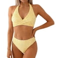 thumbnail image 1 of Mceream Women Solid Backless Bikini Bandage Two-Pieces Swimwear Swimsuit Beachwear Set Yellow L, 1 of 3