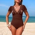thumbnail image 1 of Mceream Women Solid Color Backless Strap Bikini Swimsuit Mesh Bikini Set Coffee XXL, 1 of 9