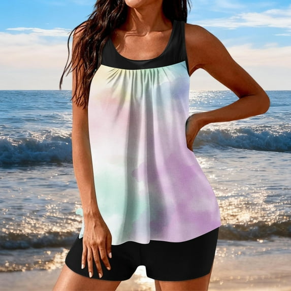 Mceream Women's Conservative High-Waisted Fashionable Printed Two-Piece Swimsuit Multicolor XXL