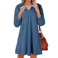 thumbnail image 1 of Mceream Women's Denim V-Neck Ruffled Hem Shirt Dress, Puff Sleeve, Casual Fit, Denim Fabric for Daily Wear, Weekend, Summer Sky Blue XXL, 1 of 9