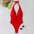 thumbnail image 1 of Mceream Women's High Waisted Drawstring Adjustment Bikinis Gathering Onepiece Swimsuit Red XL, 1 of 7