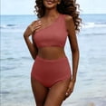 thumbnail image 1 of Mceream Women's One-Shoulder High-Waisted Two-Piece Swimsuit Set with Wavy Hem Watermelon Red L, 1 of 8