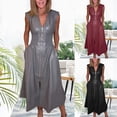 thumbnail image 1 of Mceream Women's Sleeveless Faux Leather Midi Dress, Smocked Waist with Front Zipper, Flared A-Line Fit with Pockets for Party, Night Out, Fall/Winter Gray L, 1 of 6