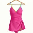 thumbnail image 1 of Mceream Women's Solid Color Double Thin Strap Pleated Swimsuit Hot Pink L, 1 of 2