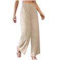 thumbnail image 1 of Mceream Women's Wide Leg Linen Pants Breathable Summer Boho Casual Elastic Waist Long Lounge Travel Pants Trousers with Pockets Going Out Pants Beige M, 1 of 7