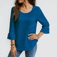 thumbnail image 1 of Mceream Womens Bell Sleeve Tops and Blouses 3/4 Sleeve Cotton Linen Ruffle Crewneck Shirts Fashion Casual Loose Fit Tunic Blouses Plus Size Outfits Clothes Blue S, 1 of 9