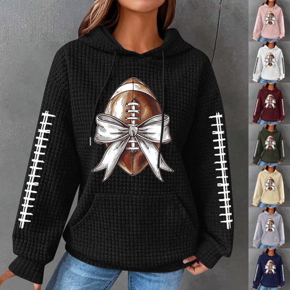 Mceream Womens Game Day Sweatshirt Football Long Sleeve Shirt Knit Print Crew Neck Rugby Pullovers Casual Game Day Fan Pullover Top Black S