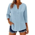 thumbnail image 1 of Mceream Womens Linen Button Down Shirts Oversized 3/4 Sleeve Casual Loose Fit V Neck Blouses Summer Boho Tops Plus Size Blusas De Lino Para Mujer Blue XXL, 1 of 6