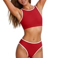 thumbnail image 1 of Mceream Womens Solid Color Onepiece Swimsuit Fashionable and Neck Color-Blocked Bikini Swimsuit Red S, 1 of 9
