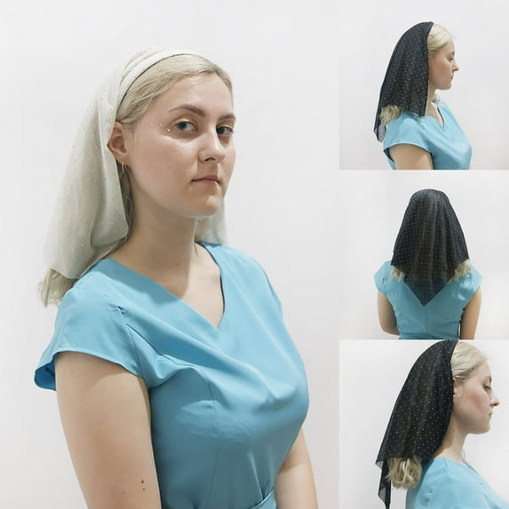 Mceream Womens Wedding Church Pray Scarf Lace Shawl with Lace Short Cape Hooded Shawl Lightweight Wedding Shawls and Wrap for Bride Elegant Veil Scarves Lightweight Silk Scarf