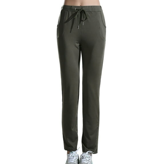 Mceream Yoga Pants Women with Pockets Plus Size Elastic High Waist Straight Leg Yoga Pants Business Drawsting Pull on Office Work Yoga Slacks Casual Dress Pants Army Green S