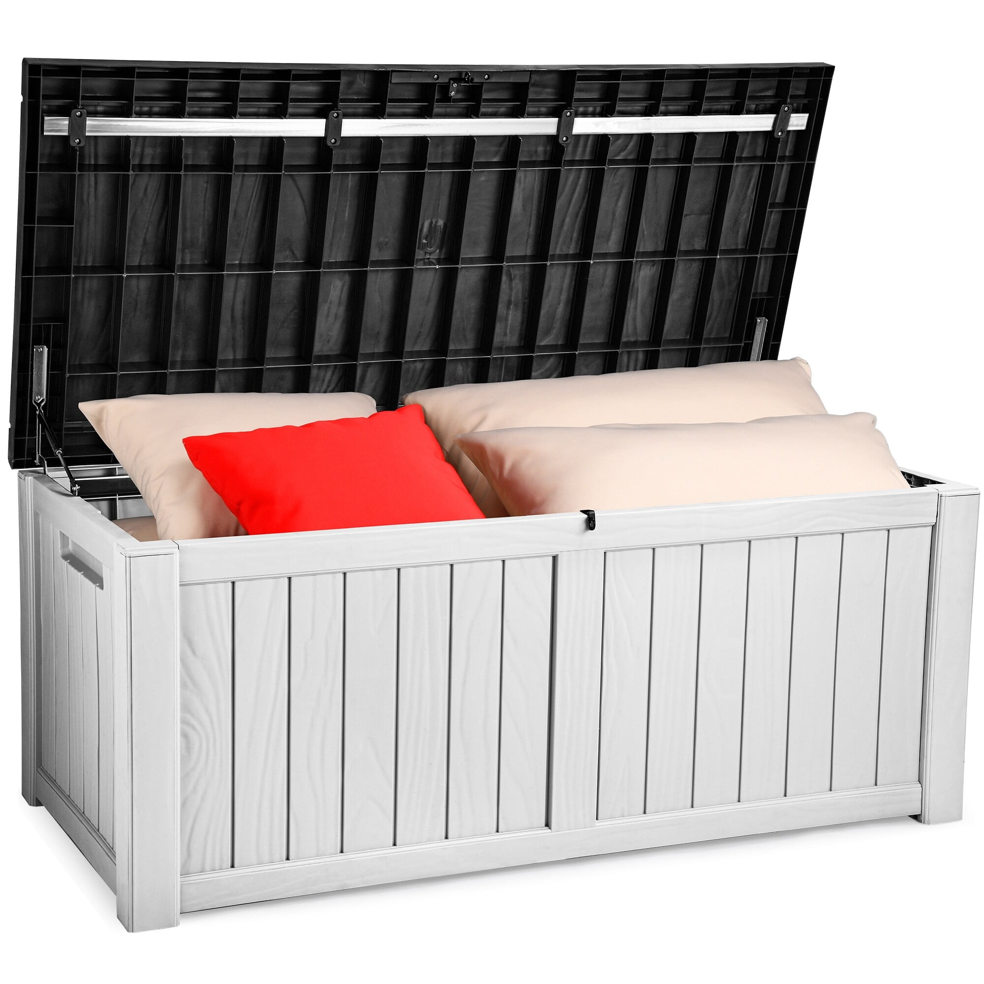 Large White Resin Lockable Deck Box with Iron Support