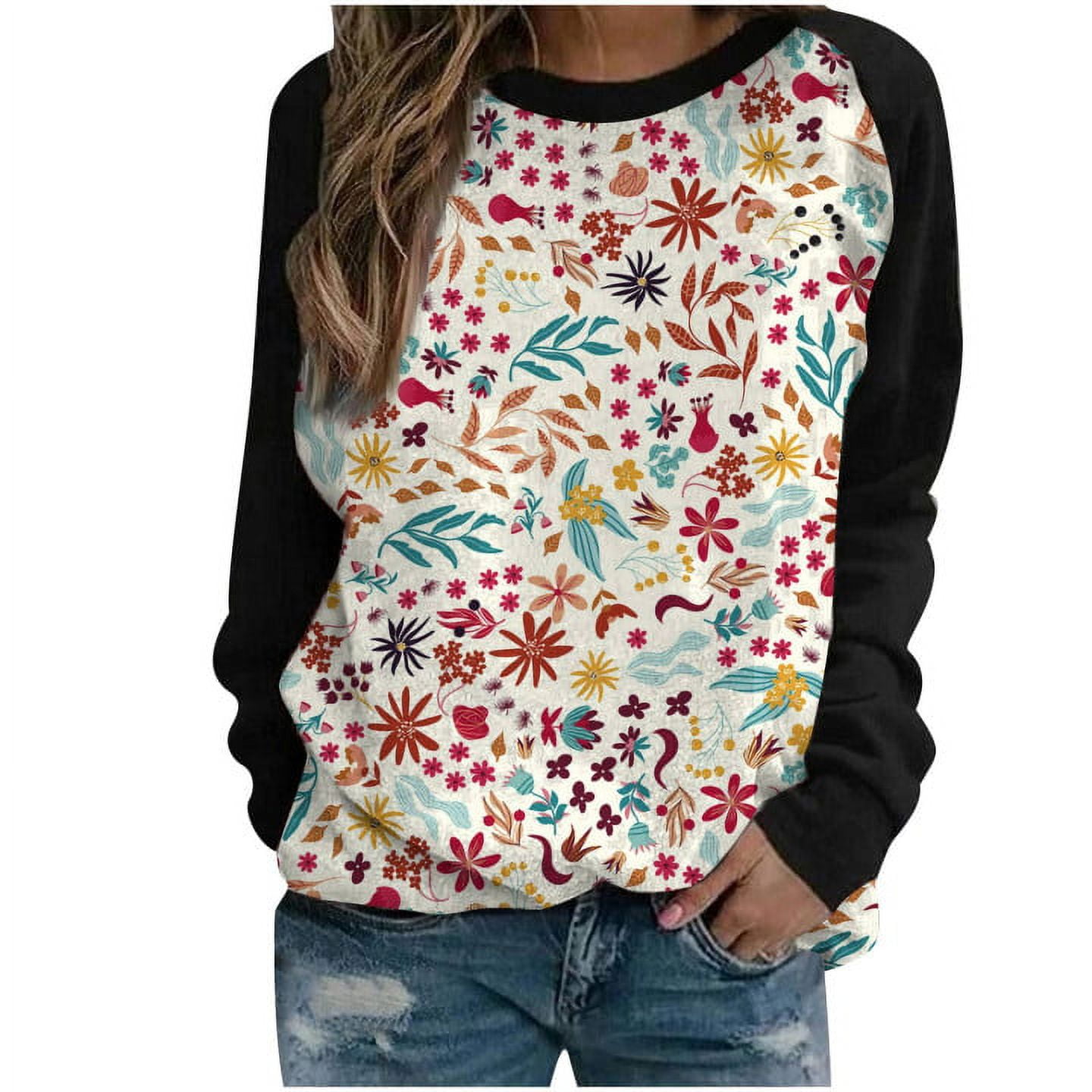 Fashion Top Loose Long Women T-Shirt Pullover Print Sleeve Cat,Outlet Deals  Overstock Clearance, for Pets,Today's Deals of The Day Prime,My Recent  Orders Black