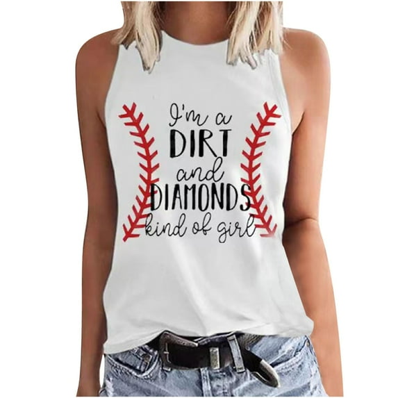 Mchoice Baseball Mom Tank Tops - Cute Printed Graphic Tee for Women, Summer Plus Size Tops Casual Round-Neck Sleeveless Baseball Shirts Workout Tops