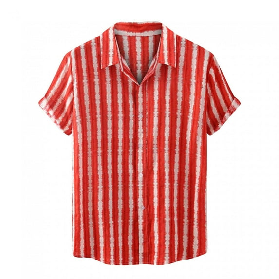 Mchoice Beach Shirts for Men,Men's Vacation Striped Shirts Casual Short Sleeve Button Down Printed Summer Vintage Beach Tops on Clearance