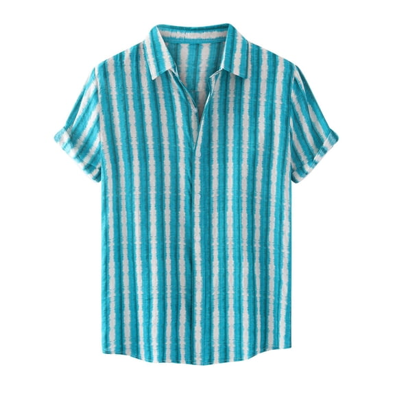 Mchoice Beach Shirts for Men,Men's Vacation Striped Shirts Casual Short Sleeve Button Down Printed Summer Vintage Beach Tops on Clearance