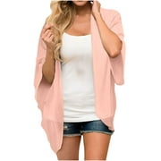 Mchoice Cardigan for Women Fall Fashion 2024 Puff Sleeve Kimono Cardigan Loose Chiffon Cover Up Casual Solid Color Blouse Tops