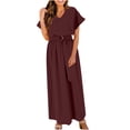 thumbnail image 1 of Mchoice Dresses for Women 2024 Summer Fashion Casual Solid Color V-neck Bandage Short Sleeve Maxi Dress, 1 of 6