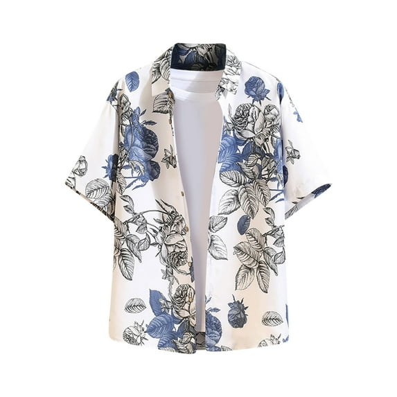 Mchoice Graphic Tees Men Summer Vintage Printed Short Sleeve Cuban Turndown Collar Shirts Hawaiian Shirts Blouse Tees