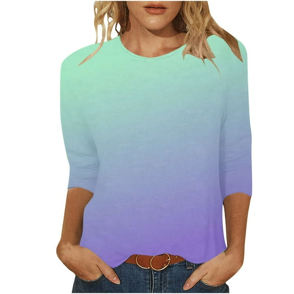 Mchoice Long Sleeve Tops for Wpmen Fashion Tie-dye Splice Color Mid-length Blouse Round Neck Casual Sweatshirt