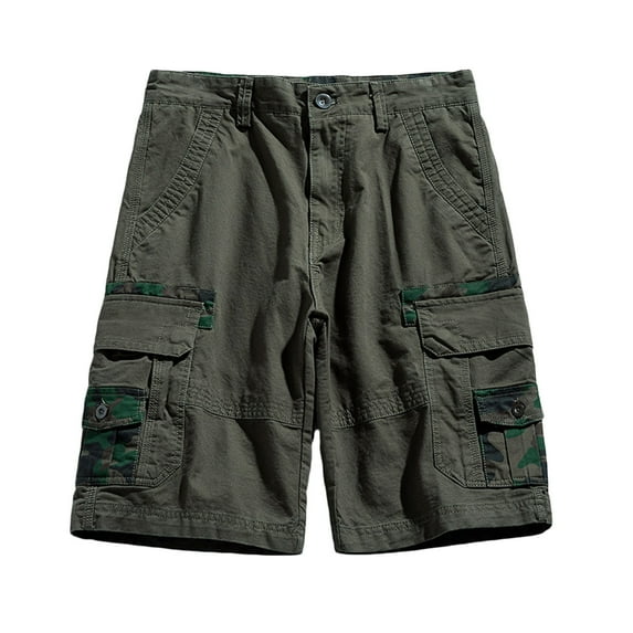 Mchoice Men's Cargo Shorts Summer Fashion Outdoors Casual Shorts Patchwork Color Button Multi-pocket Five-point Pants