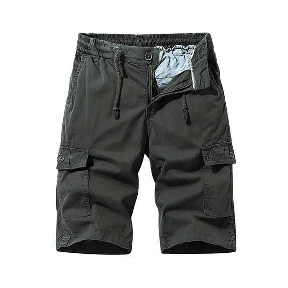 Mchoice Men's Shorts Summer Solid Color Outdoors Casual Cargo Shorts Have Pockets Drawstring Five-point Pants