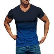 Mchoice Men's T-shirts Short Sleeve Gradient Printing Blouse Round Neck Pullover Round Neck Tops Blouse Tees