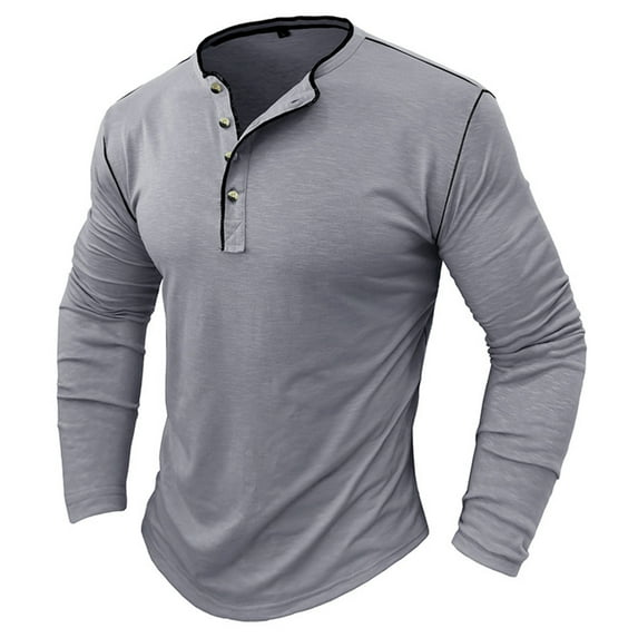 Mchoice Mens Long Sleeve T Shirts Beefy Muscle Basic Solid Pure Color Tee Shirt V Neck Blouse Tops with Buttons