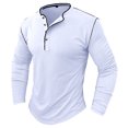 thumbnail image 1 of Mchoice Mens Long Sleeve T Shirts Beefy Muscle Basic Solid Pure Color Tee Shirt V Neck Blouse Tops with Buttons, 1 of 7