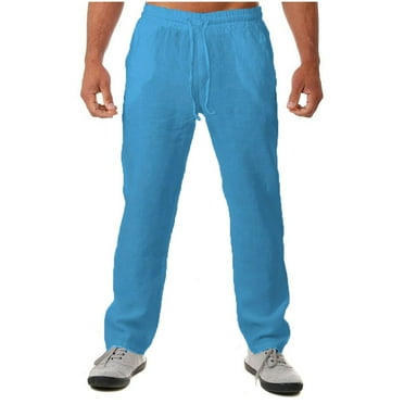 Mchoice Mens Pants Casual Loose Solid Color Half Waist Long Pants Cotton and Linen Fashion Comfortable Drawstring Long Pants with Pockets