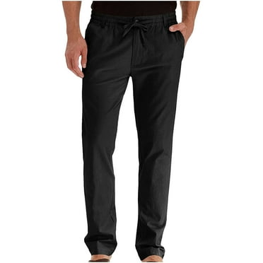 Mchoice Mens Pants business loose large size elastic waist Trousers Cotton Drawstring Solid Color Straight Long Pants with Pockets