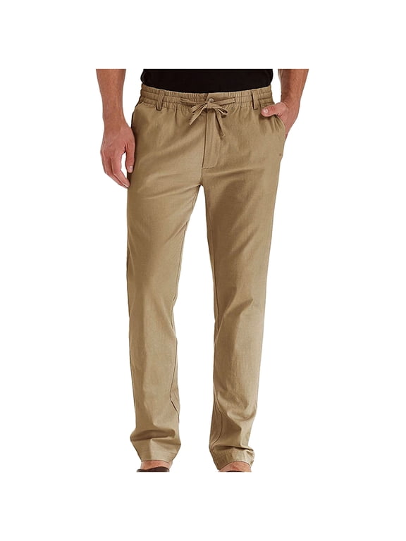 Busydd Men's Pants Trendy Solid Color Elastic Waist Trousers Pants Comfy Casual Straight Leg Pants with Pockets
