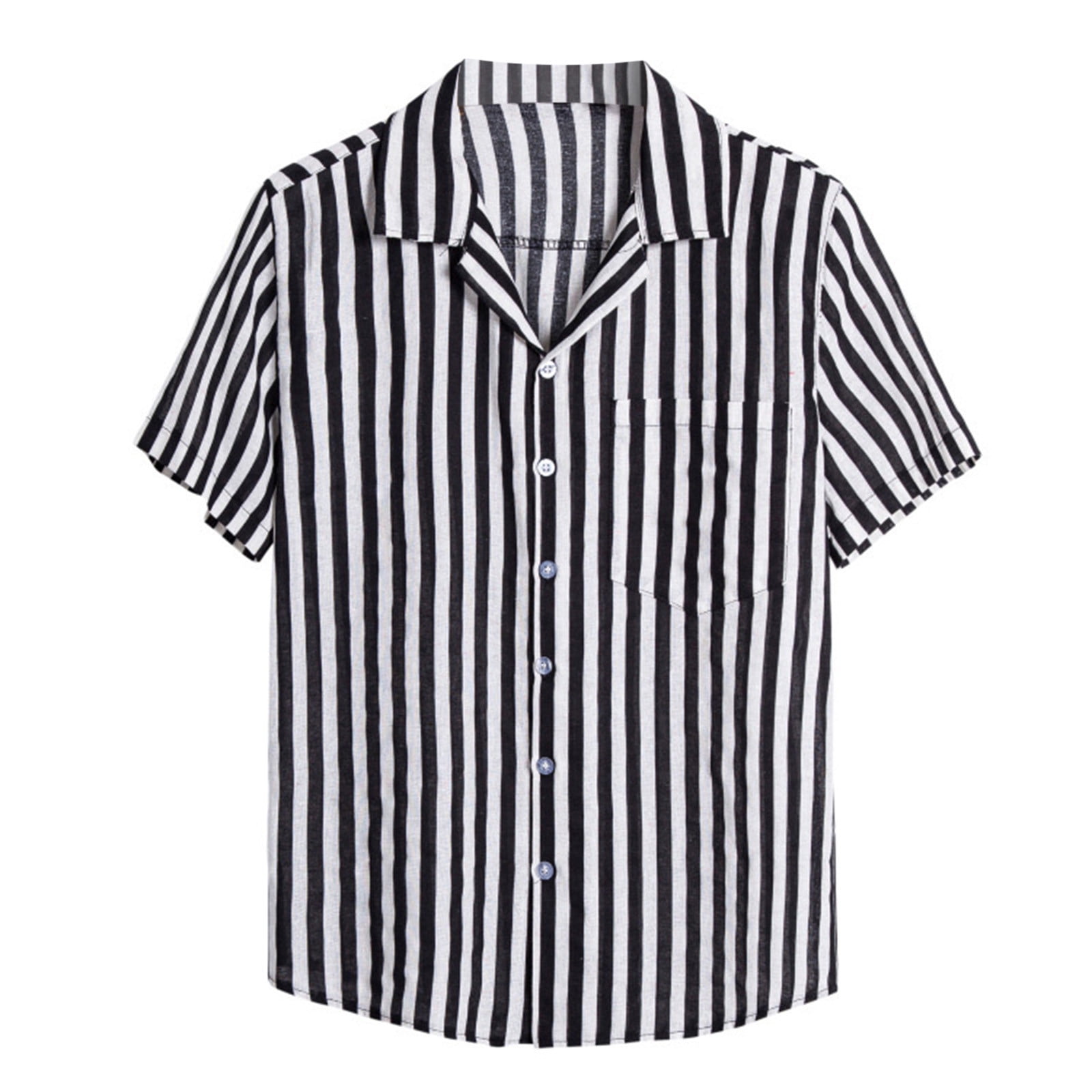 STRIPE BUTTON DOWN ROUND NECK SHORT SLEEVE SHIRT main image 1