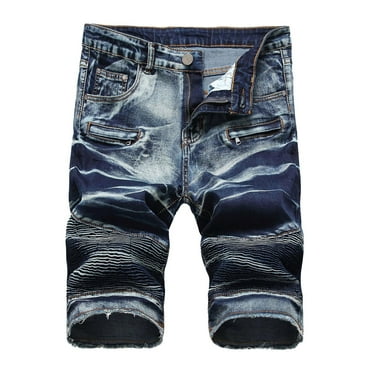 Mchoice Mens Shorts Ripped Denim Trunks Stretchy Washed Jeans Trunks Cut-Off Classic Fit Biker Jeans Trunks