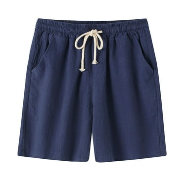 Mchoice Mens Shorts Summer Thin Mid-waist Cotton Hemp Beach Pants Casual Solid Color Drawstring Five-point Sports Shorts