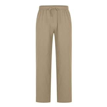 Mchoice Pants for Men Cotton and Linen Casual Elastic Waistband Pants Soft Solid Color Drawstring Trousers Pants with Pockets