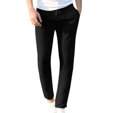 Mchoice Pants for Men Fashion Casual Work Cotton and Linen Long Pants Pure Elastic Waist Solid Color Drawstring Slim Pants