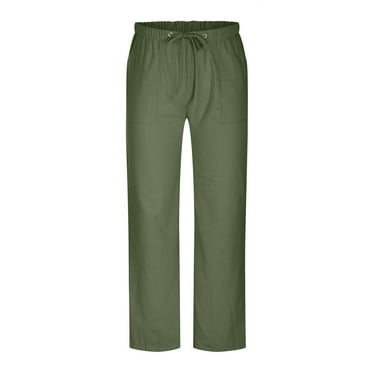 Mchoice Pants for Men Solid Color Casual Elastic Waist Trousers Cotton and Linen Loose Drawstring Pants with Pockets